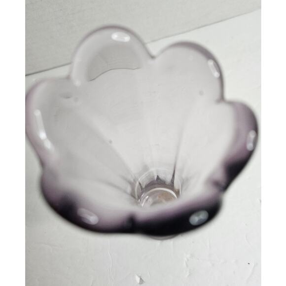 Vintage Amethyst Art Glass Ribbed Scalloped Swung Vase 8" tall 2" dia. Pontel - Picture 3 of 7